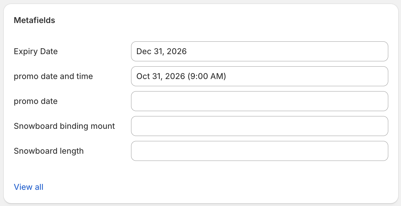 Applying a date metafield to a product in Shopify admin